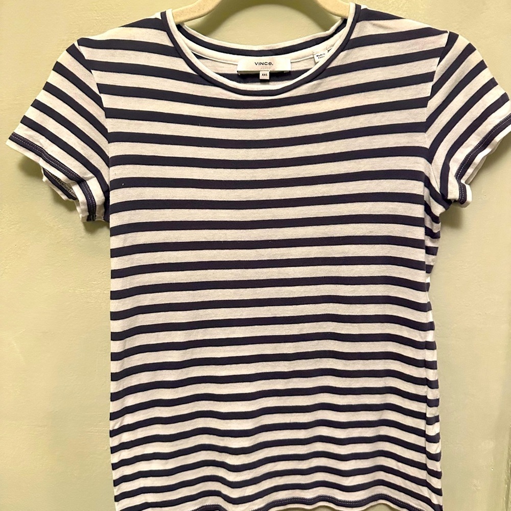 Vince Striped Cotton Cap Sleeve T-Shirt